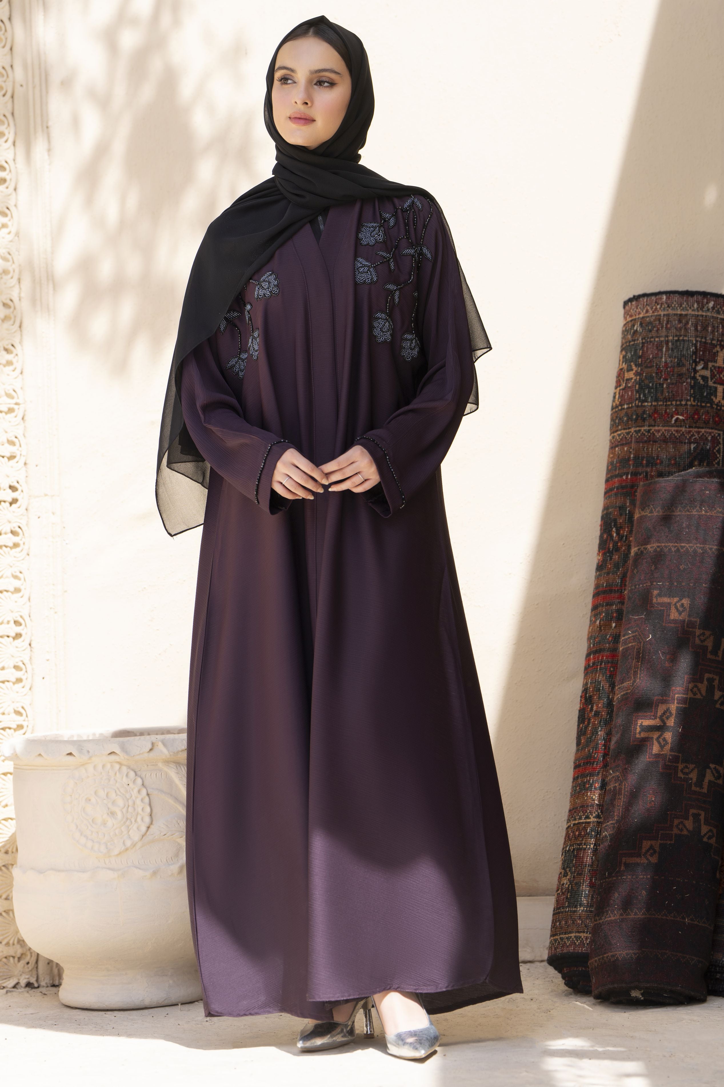 Zaina Veil of Grace – Hand Embellished Plum Abaya ZVG11