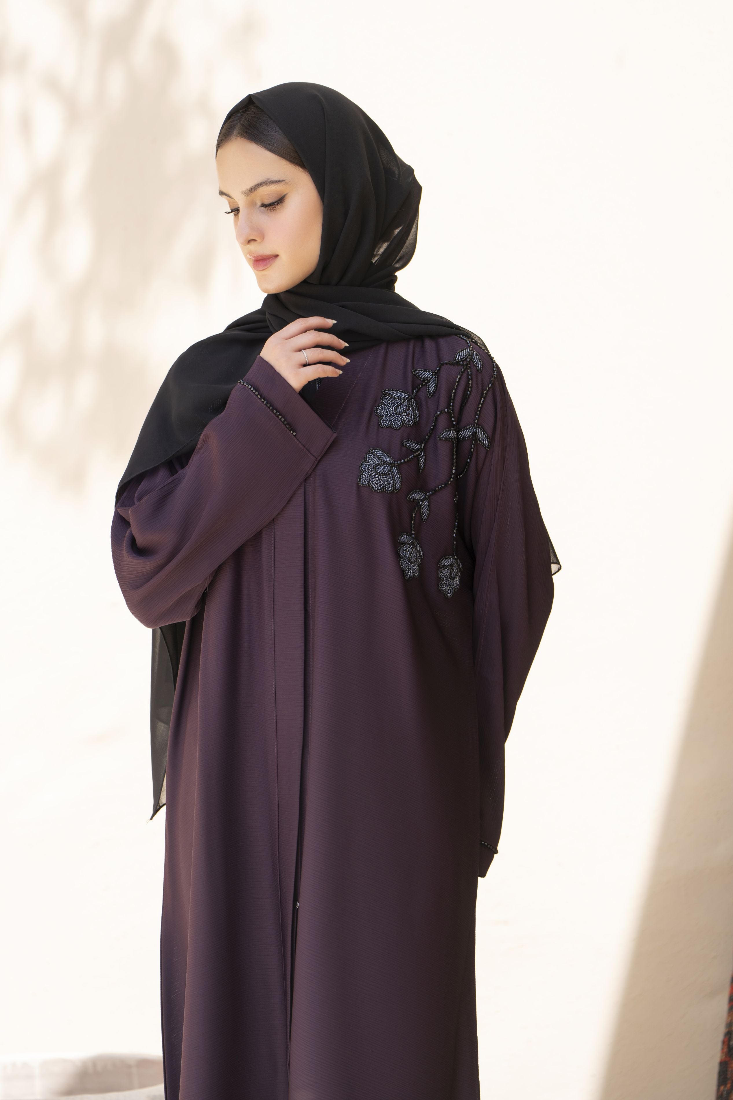 Zaina Veil of Grace – Hand Embellished Plum Abaya ZVG11