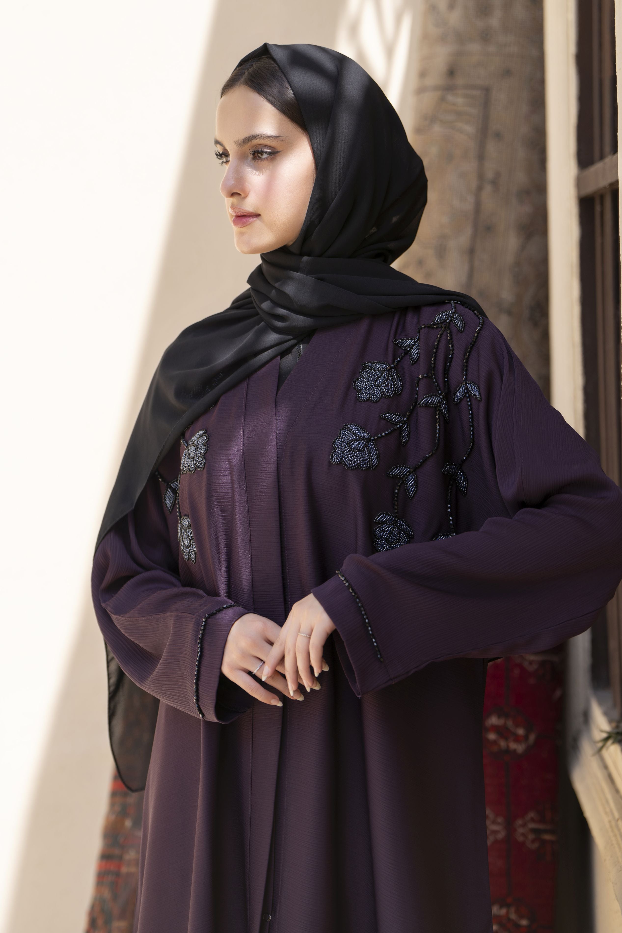 Zaina Veil of Grace – Hand Embellished Plum Abaya ZVG11