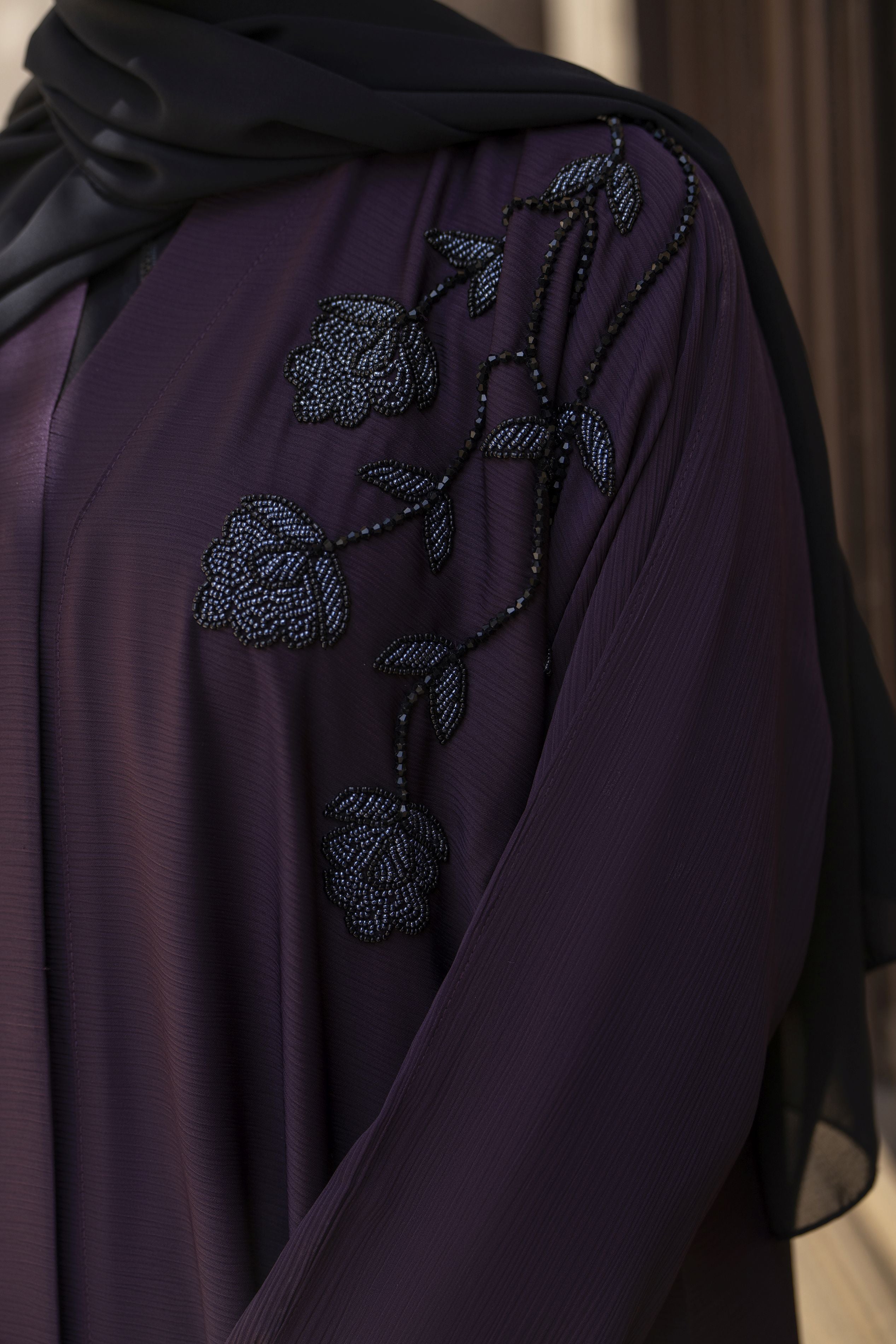 Zaina Veil of Grace – Hand Embellished Plum Abaya ZVG11