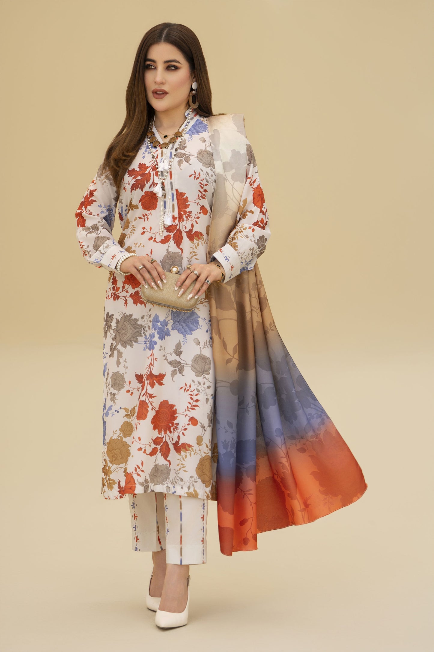 Zaiwa Winter Shawl – Printed Grip 3pc Long Dress ZWS6