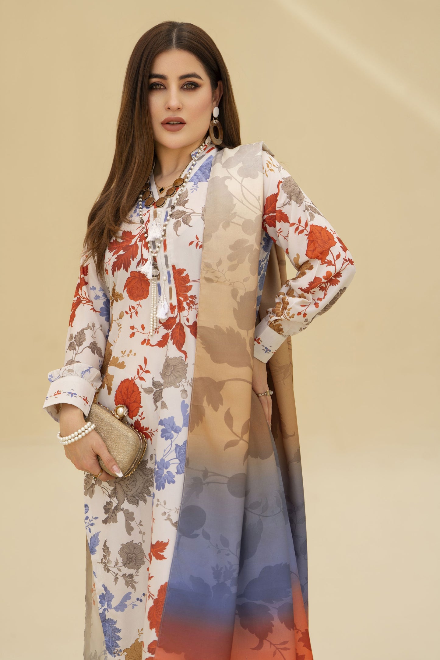 Zaiwa Winter Shawl – Printed Grip 3pc Long Dress ZWS6