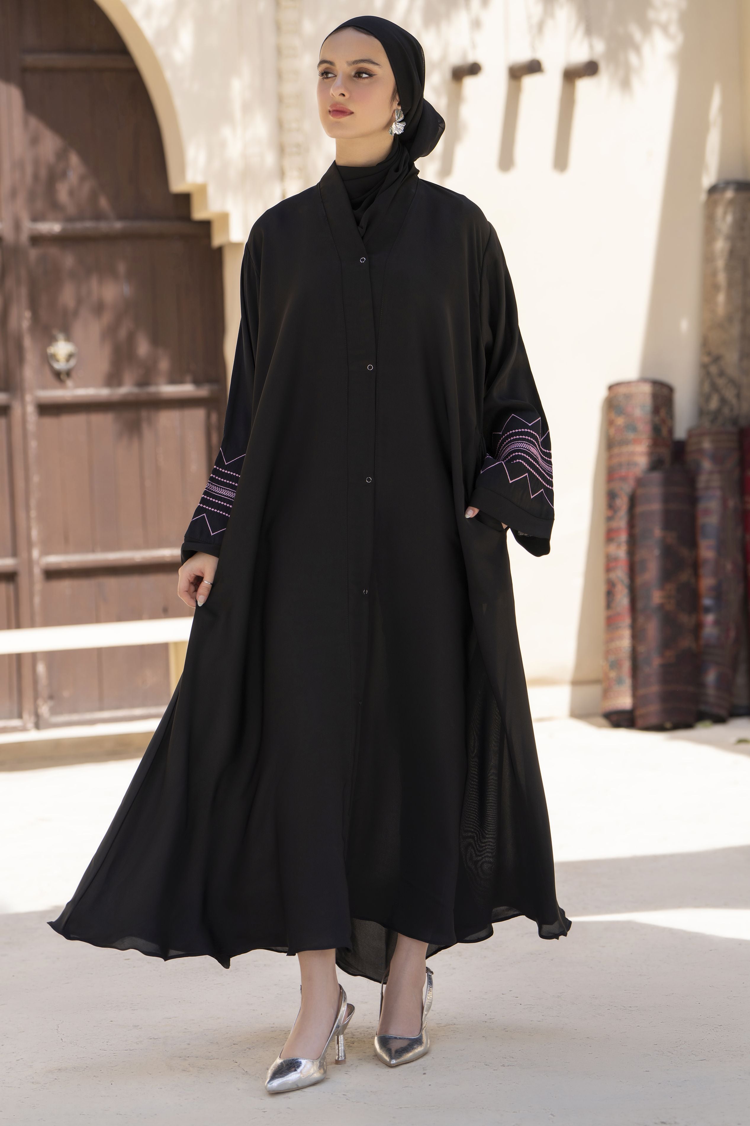 Zaina Veil of Grace – Embroidered Black Georgette Abaya ZVG12