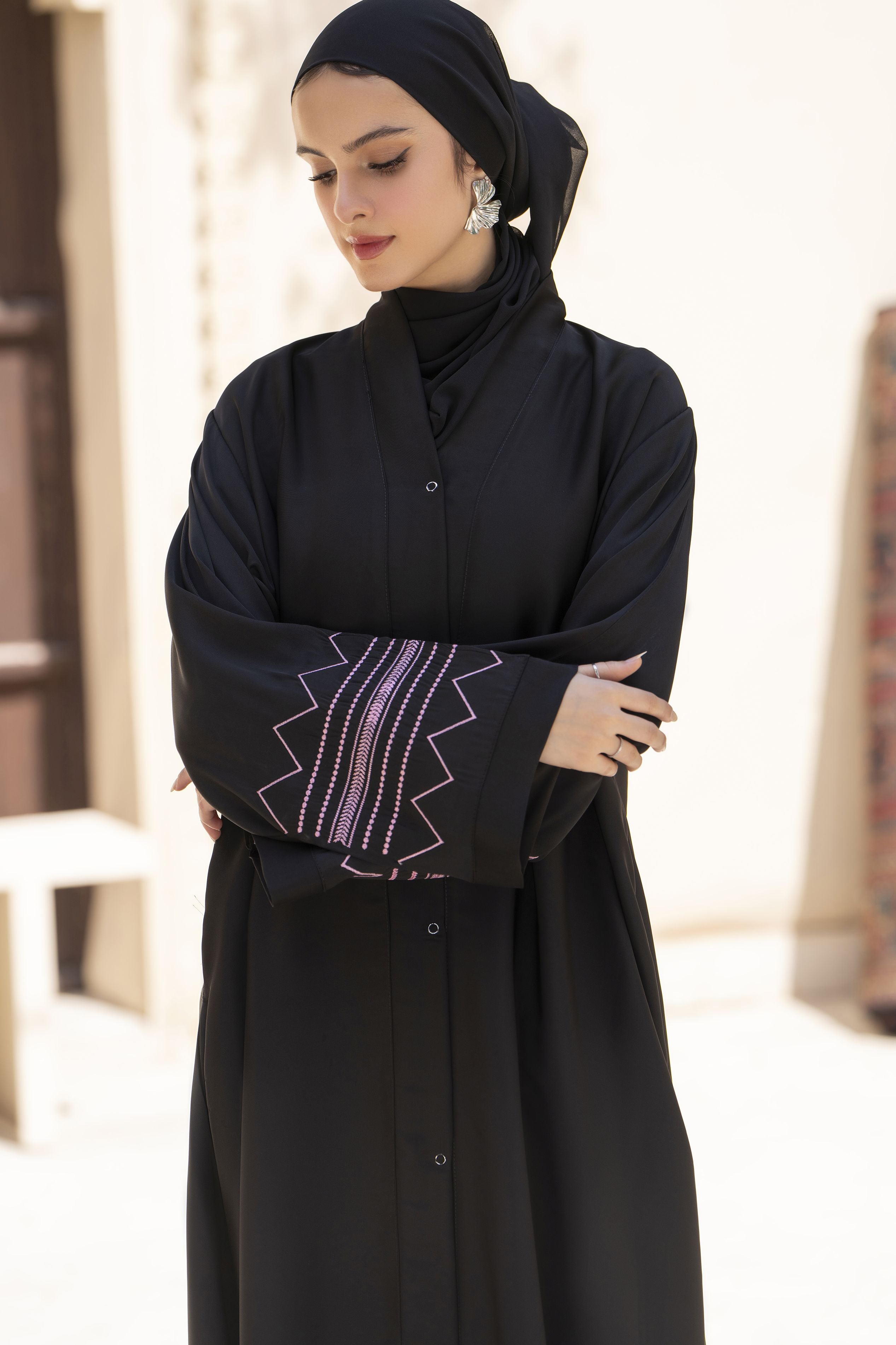 Zaina Veil of Grace – Embroidered Black Georgette Abaya ZVG12