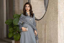 Aleezay 3pc Grey Viscose Suit with Floral Jacquard Dupatta – JAL5