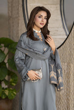 Aleezay 3pc Grey Viscose Suit with Floral Jacquard Dupatta – JAL5