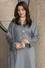 Aleezay 3pc Grey Viscose Suit with Floral Jacquard Dupatta – JAL5