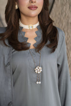 Aleezay 3pc Grey Viscose Suit with Floral Jacquard Dupatta – JAL5