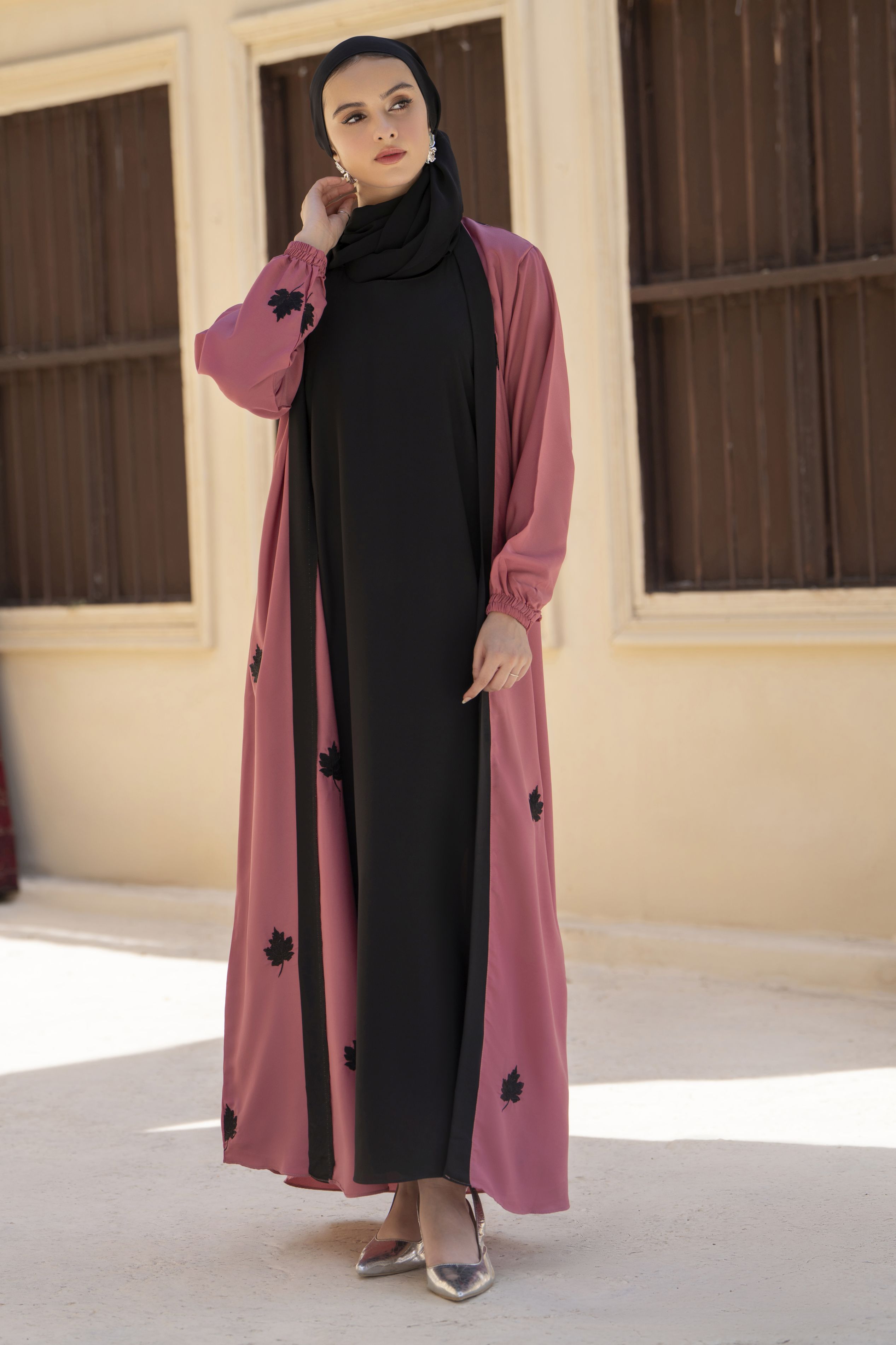 Zaina Veil of Grace – Embroidered Two-Tone Abaya Set with Scarf & Belt ZVG6