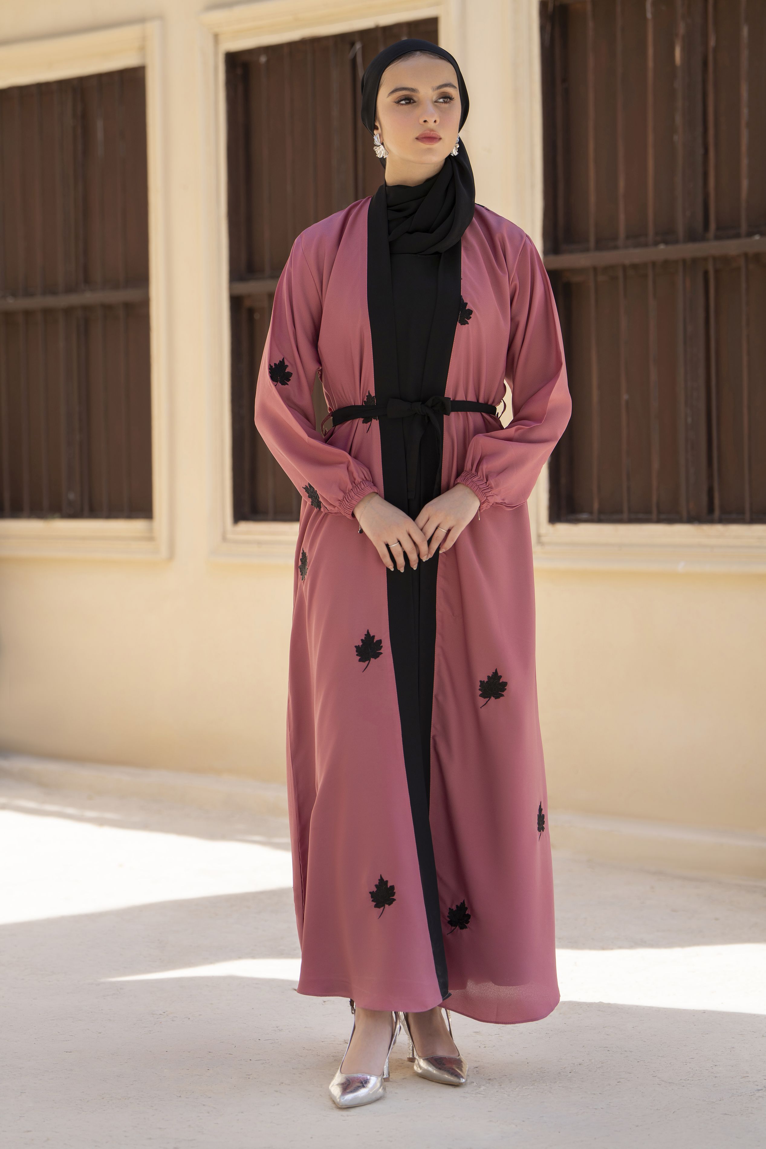 Zaina Veil of Grace – Embroidered Two-Tone Abaya Set with Scarf & Belt ZVG6