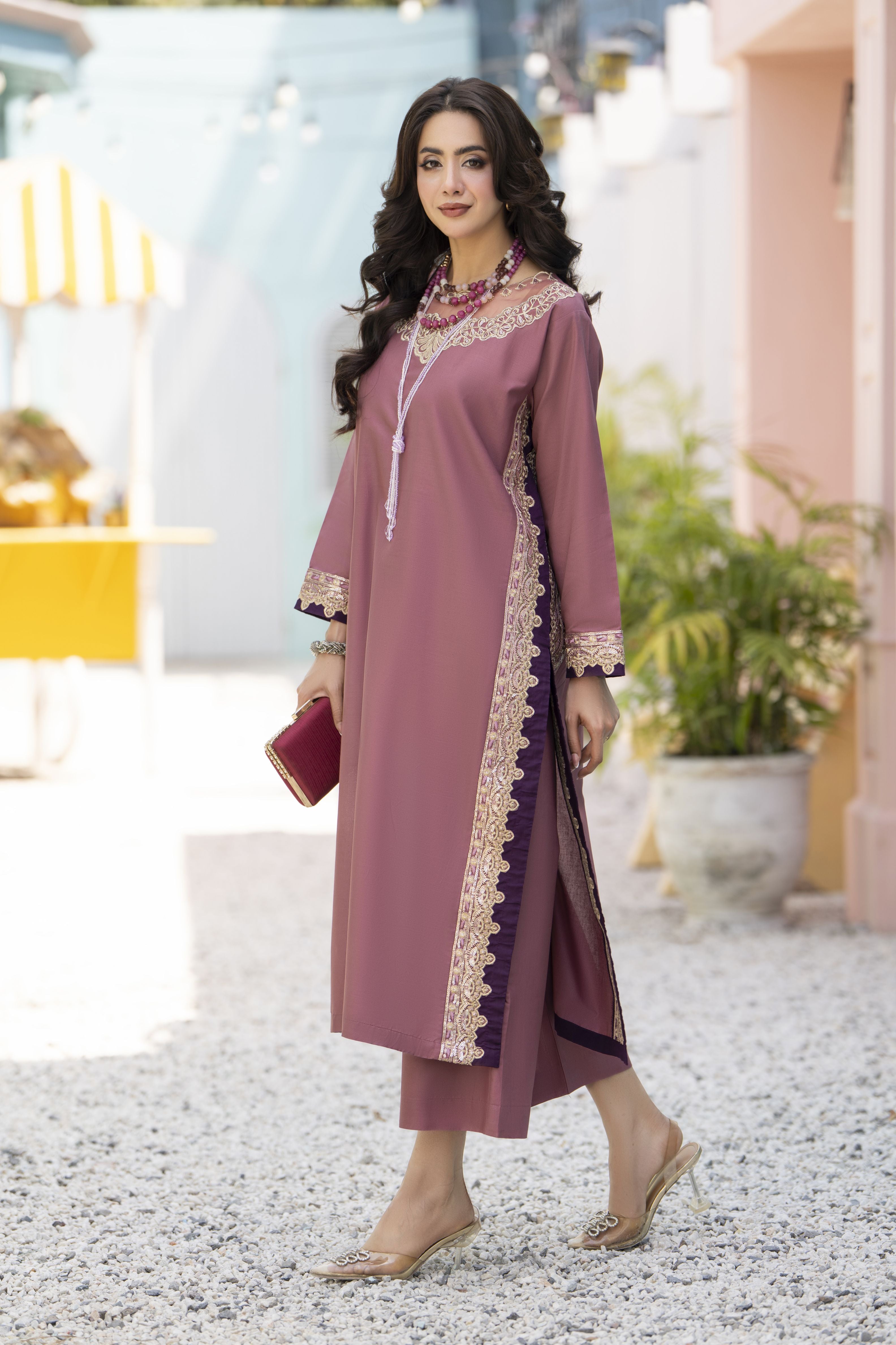 Pink Embroidered Cotton 2pc Women And Girls Suit Baarish by Miski BYM10