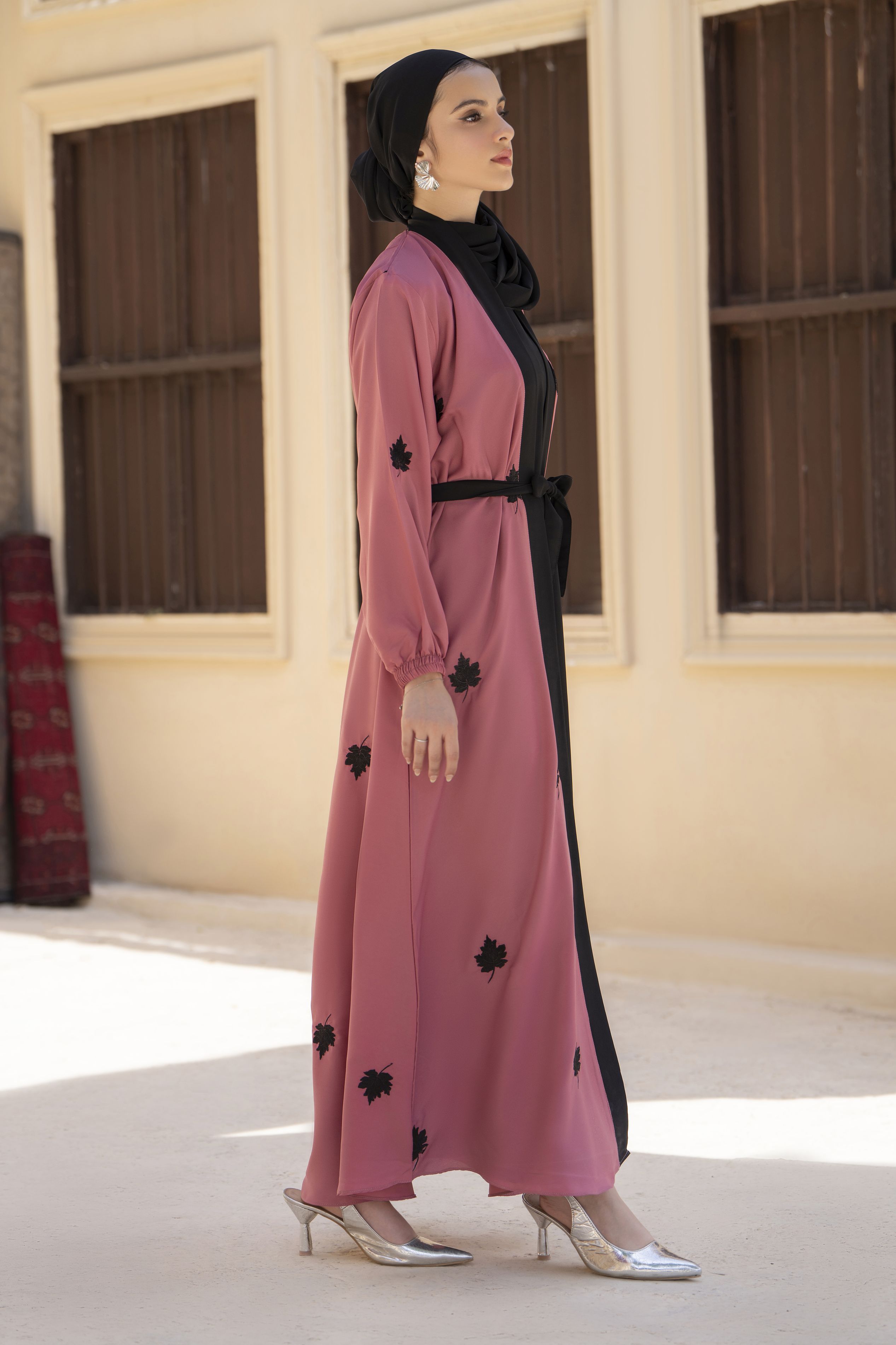 Zaina Veil of Grace – Embroidered Two-Tone Abaya Set with Scarf & Belt ZVG6