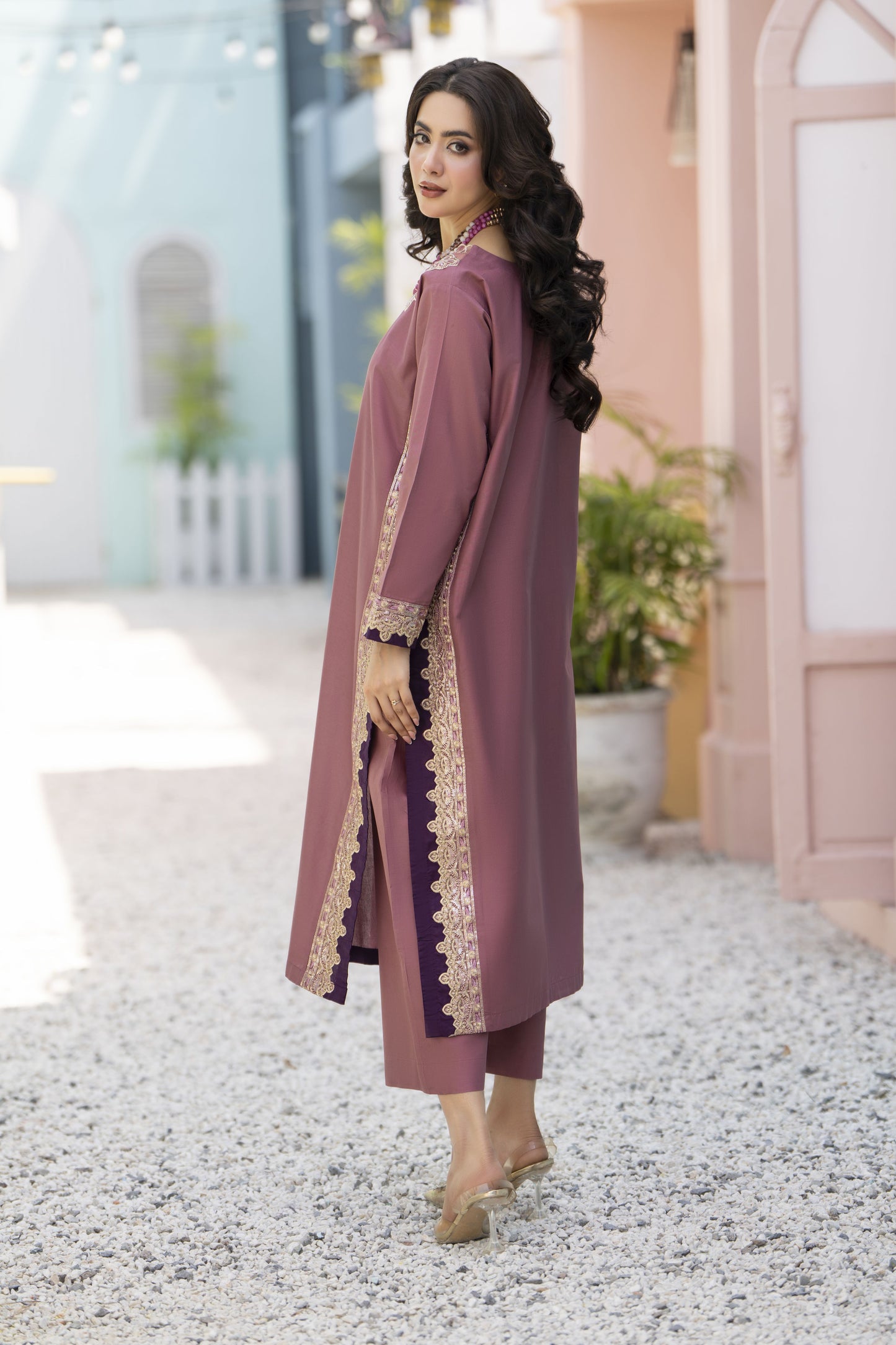 Pink Embroidered Cotton 2pc Women And Girls Suit Baarish by Miski BYM10