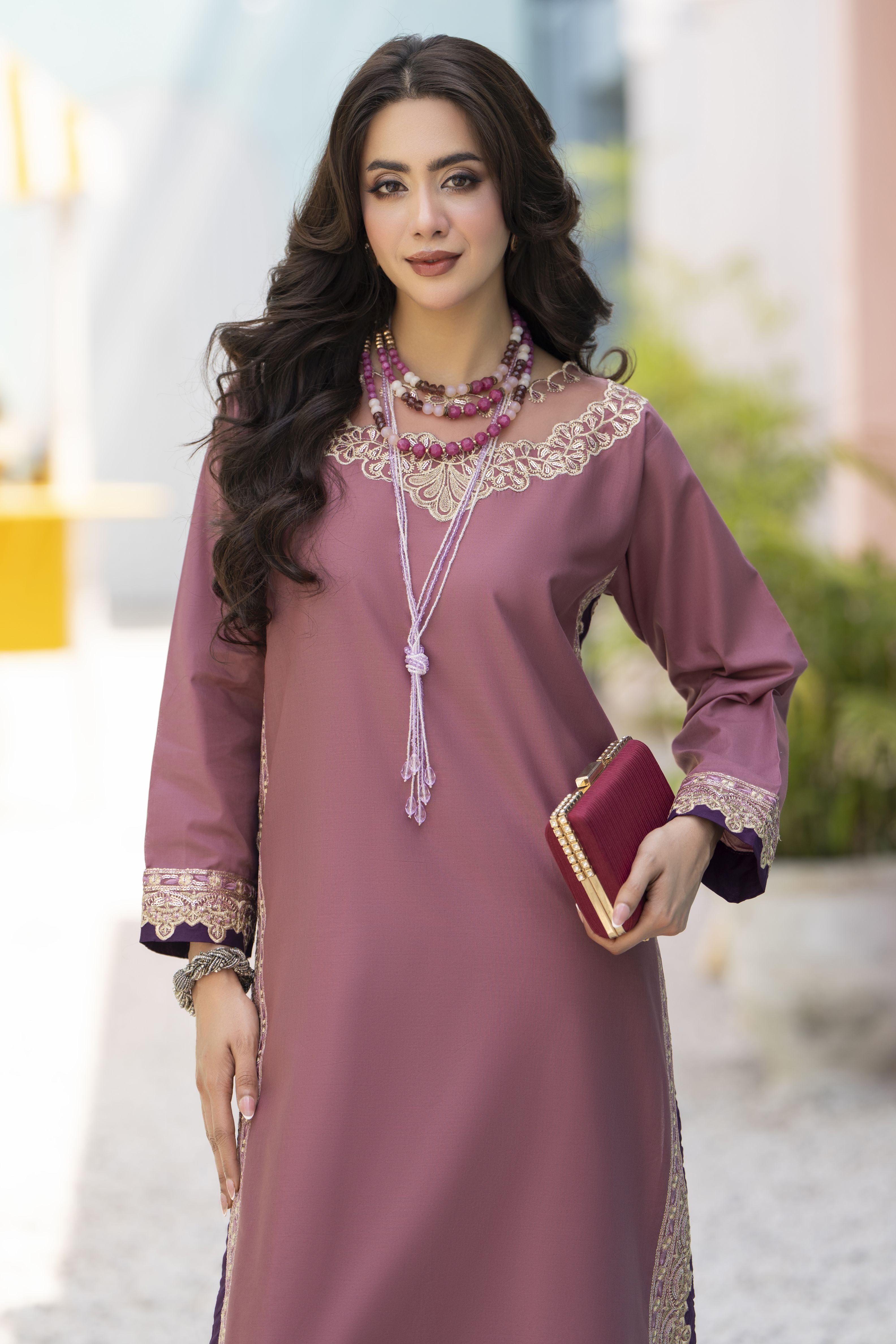 Pink Embroidered Cotton 2pc Women And Girls Suit Baarish by Miski BYM10