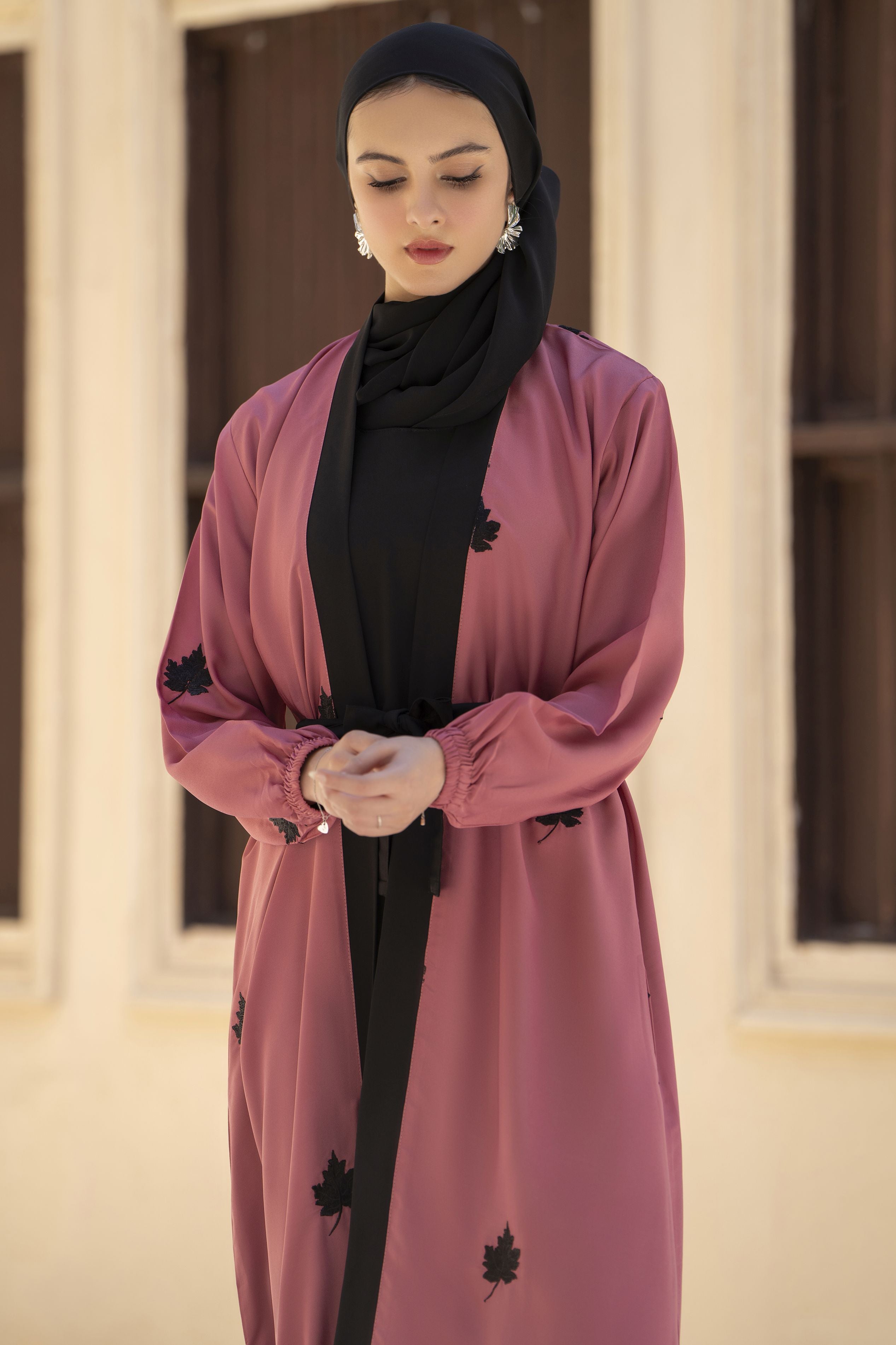 Zaina Veil of Grace – Embroidered Two-Tone Abaya Set with Scarf & Belt ZVG6