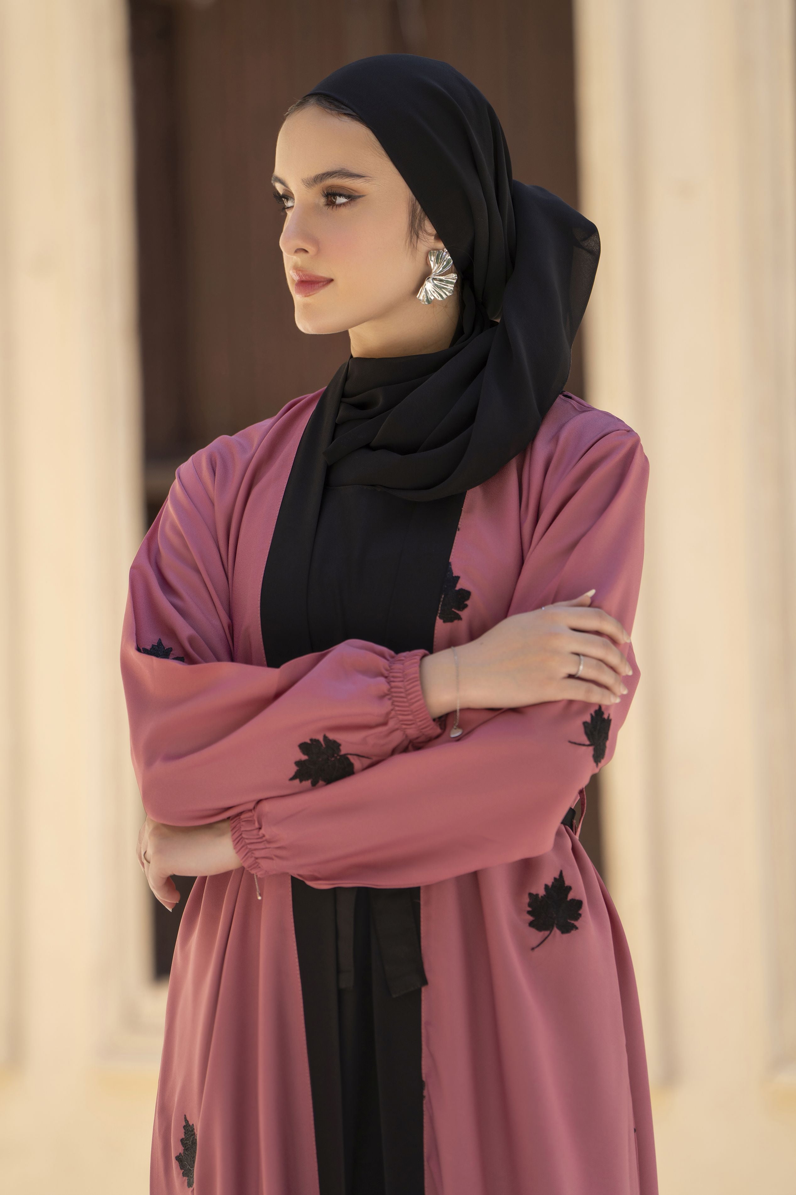 Zaina Veil of Grace – Embroidered Two-Tone Abaya Set with Scarf & Belt ZVG6