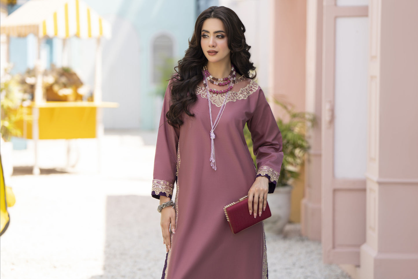 Pink Embroidered Cotton 2pc Women And Girls Suit Baarish by Miski BYM10