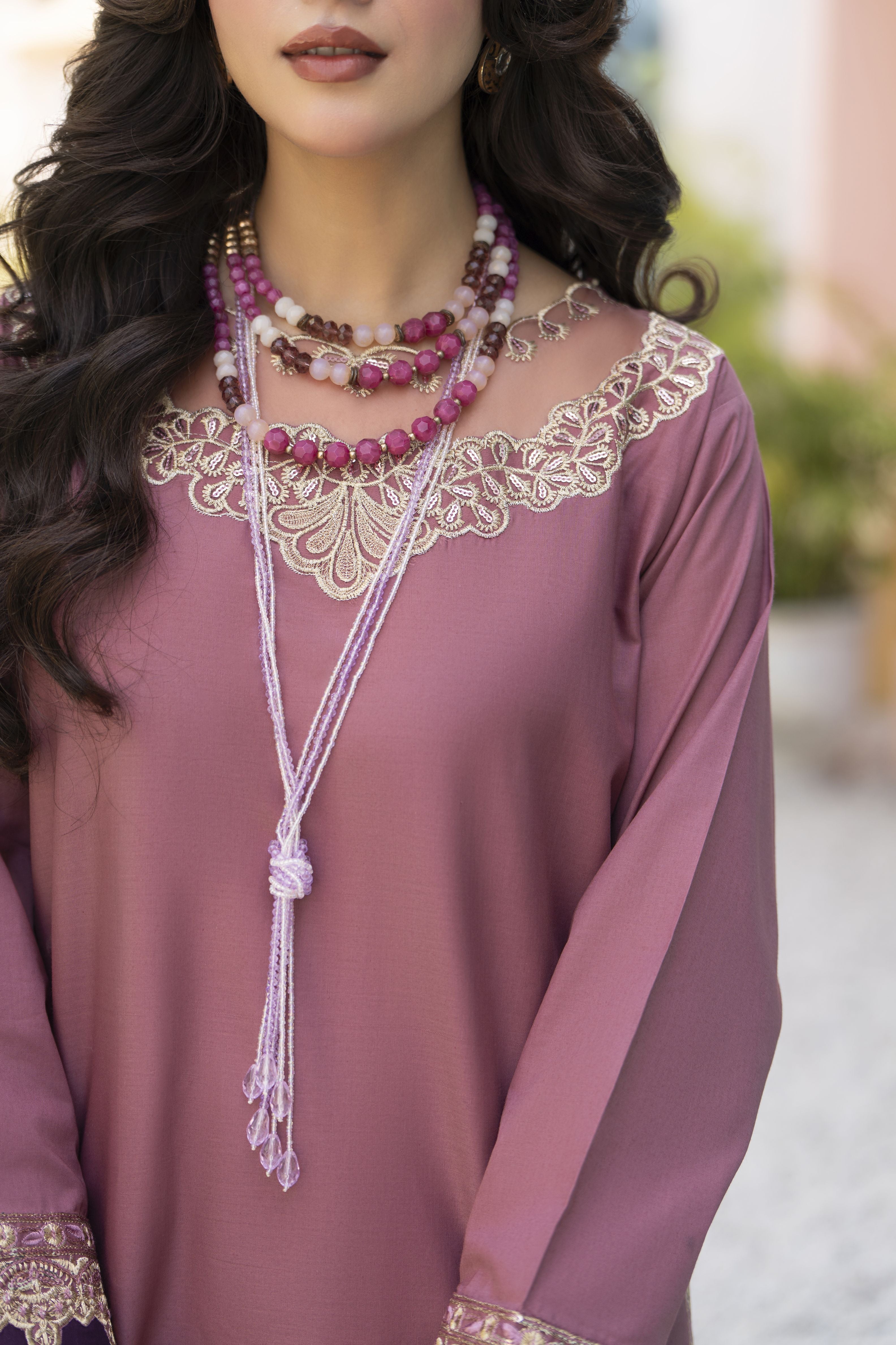 Pink Embroidered Cotton 2pc Women And Girls Suit Baarish by Miski BYM10