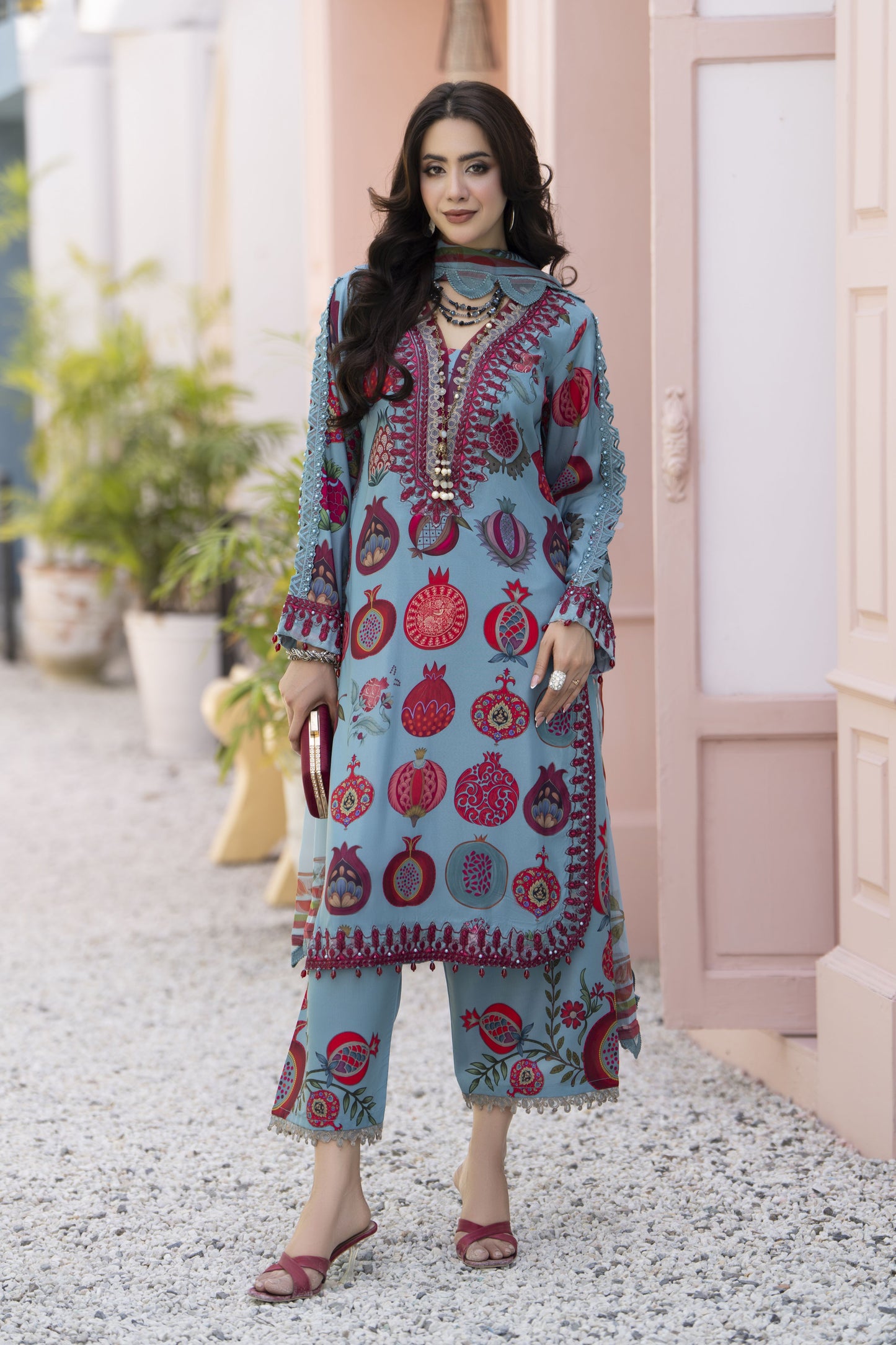 3pc Printed & Embroidered Summer Lawn Suit with Chiffon Dupatta RES13