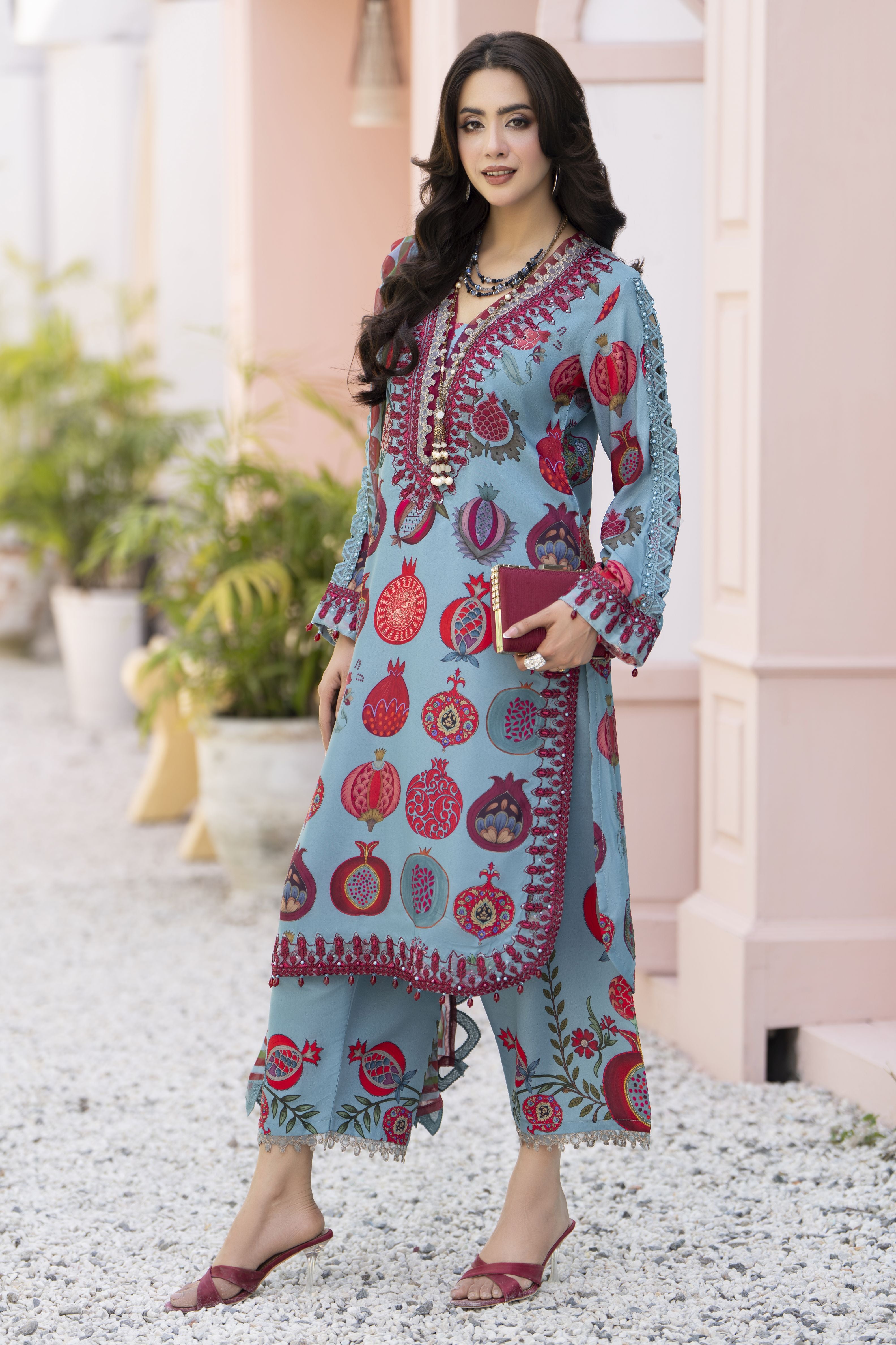 3pc Printed & Embroidered Summer Lawn Suit with Chiffon Dupatta RES13