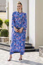 Sakeena Sheen Blue Multicolour Floral Printed Poly Raw Silk 2pc Kaftan – SHH4