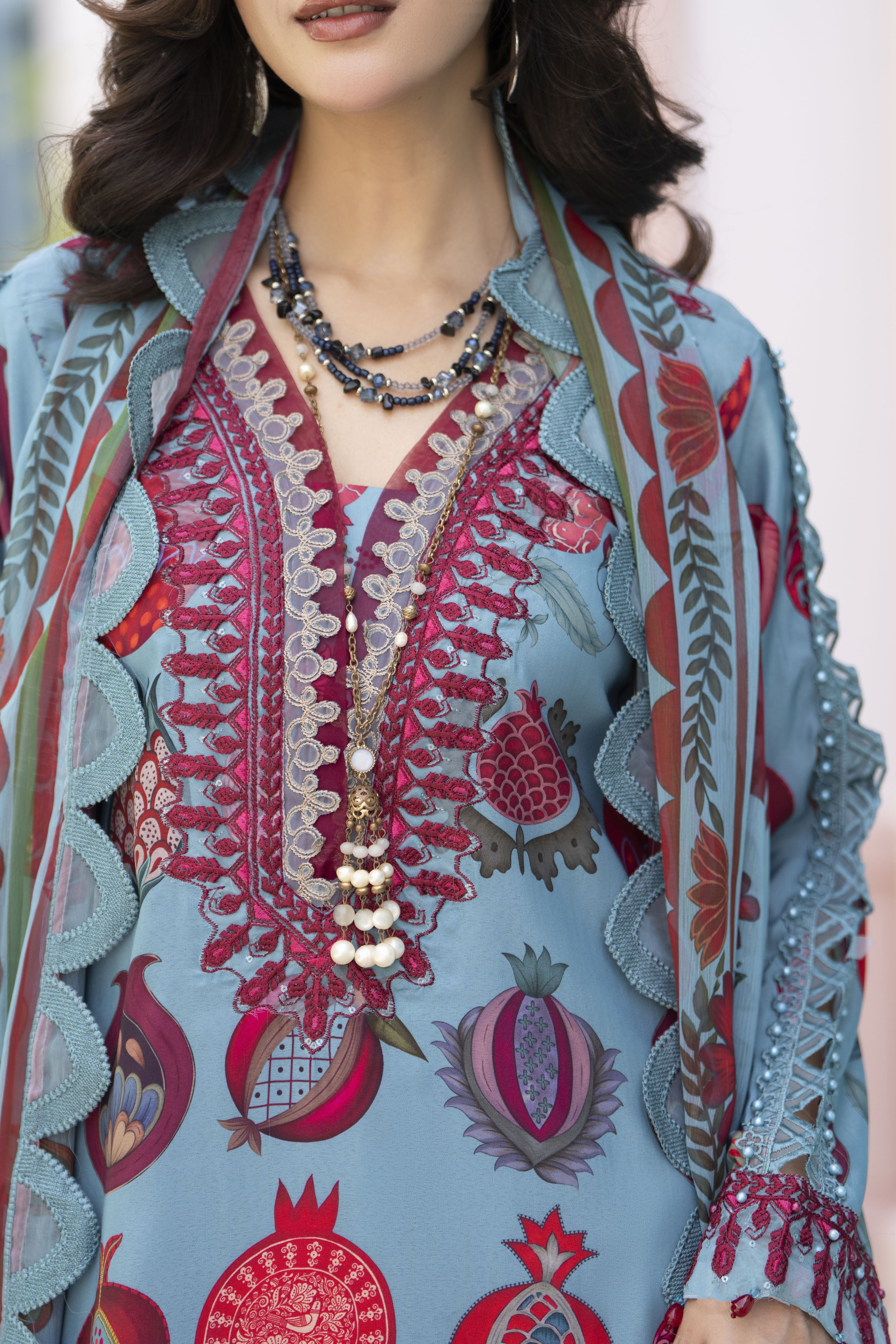3pc Printed & Embroidered Summer Lawn Suit with Chiffon Dupatta RES13