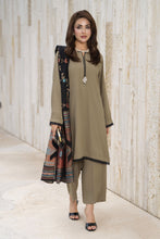 Aleezay 3pc Olive Linen Suit with Black Jacquard Dupatta – JAL8