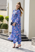 Sakeena Sheen Blue Multicolour Floral Printed Poly Raw Silk 2pc Kaftan – SHH4