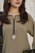 Aleezay 3pc Olive Linen Suit with Black Jacquard Dupatta – JAL8