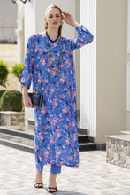 Sakeena Sheen Blue Multicolour Floral Printed Poly Raw Silk 2pc Kaftan – SHH4