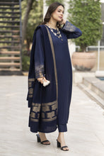 Navy Dhanak Long Dress and Multani Shawl by Gul Warun GSR4