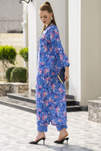 Sakeena Sheen Blue Multicolour Floral Printed Poly Raw Silk 2pc Kaftan – SHH4