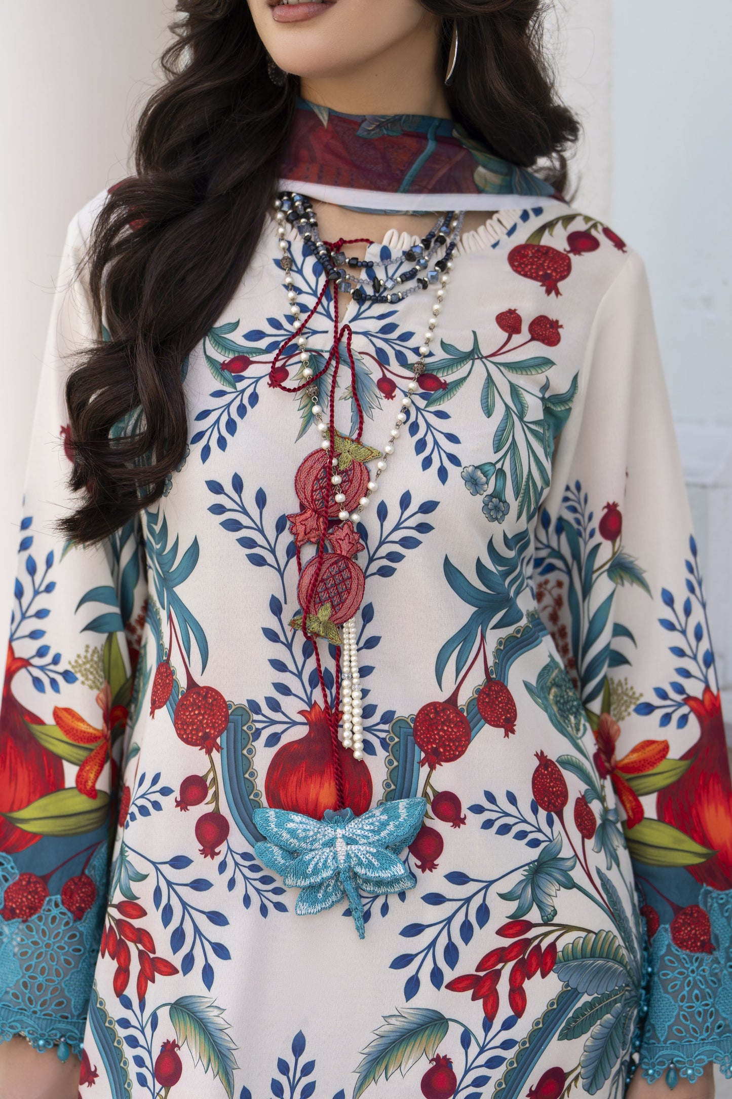 3pc Printed & Chikankari Embroidered Lawn Suit with Chiffon Dupatta RES10