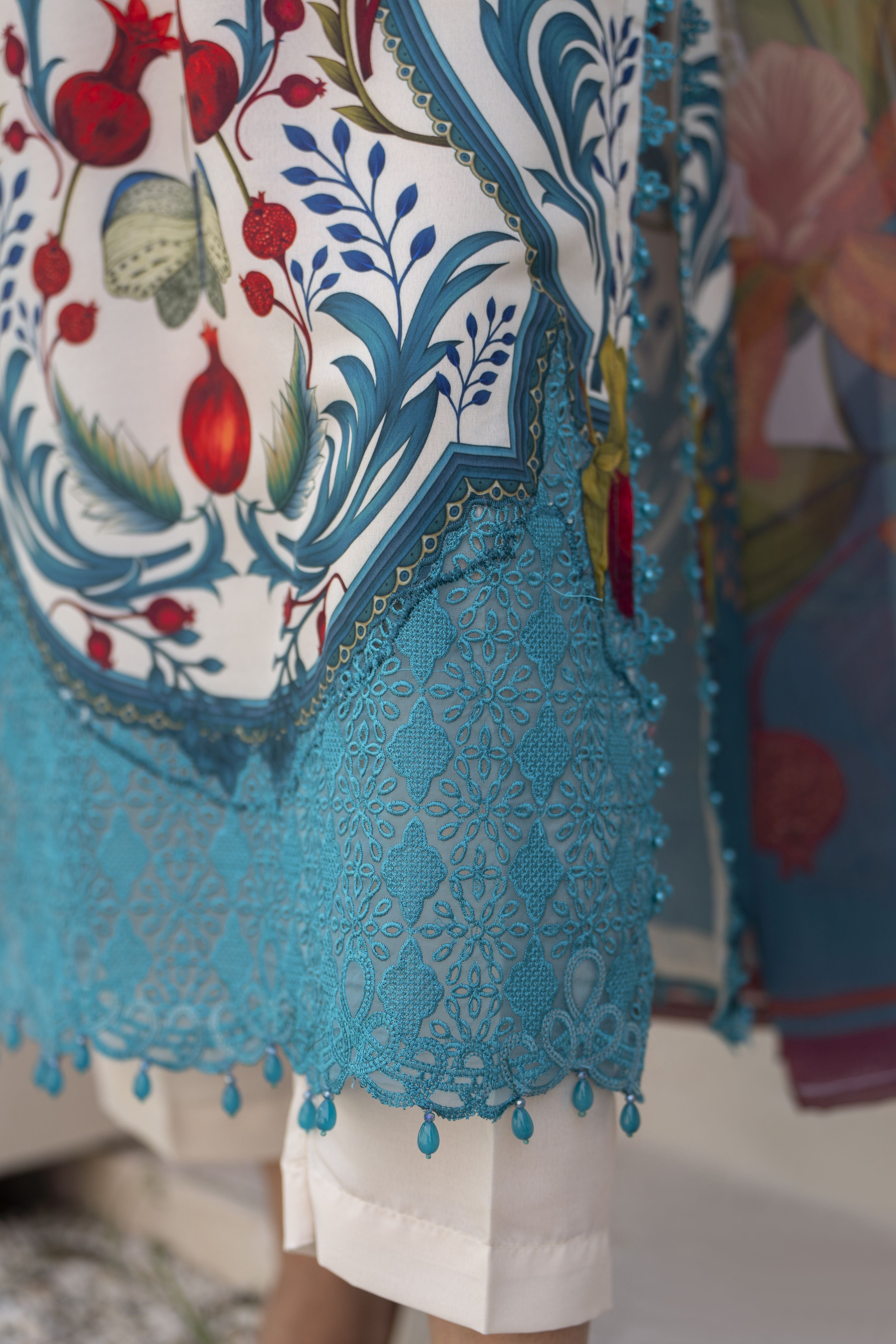 3pc Printed & Chikankari Embroidered Lawn Suit with Chiffon Dupatta RES10