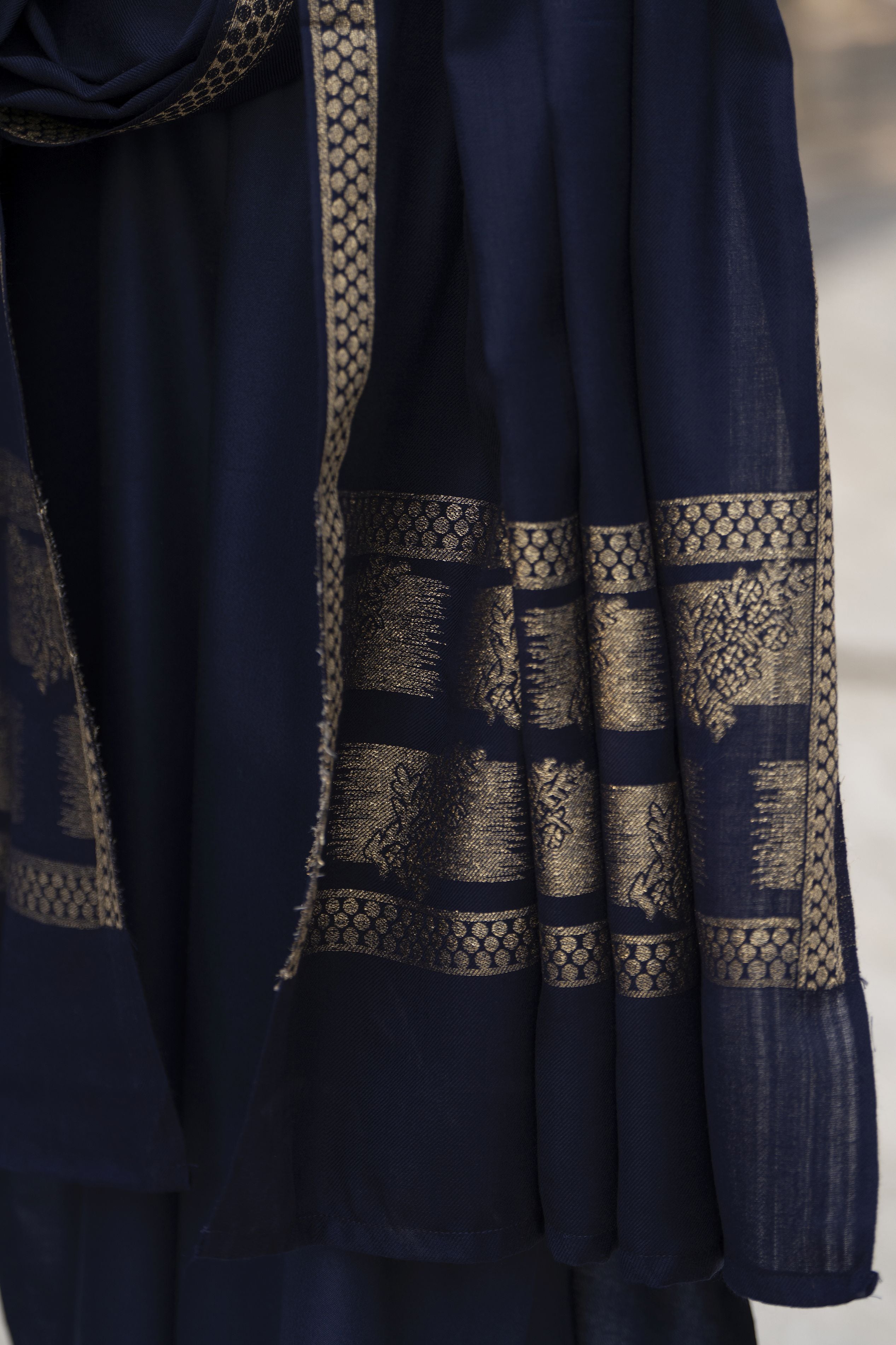 Navy Dhanak Long Dress and Multani Shawl by Gul Warun GSR4