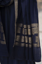 Navy Dhanak Long Dress and Multani Shawl by Gul Warun GSR4