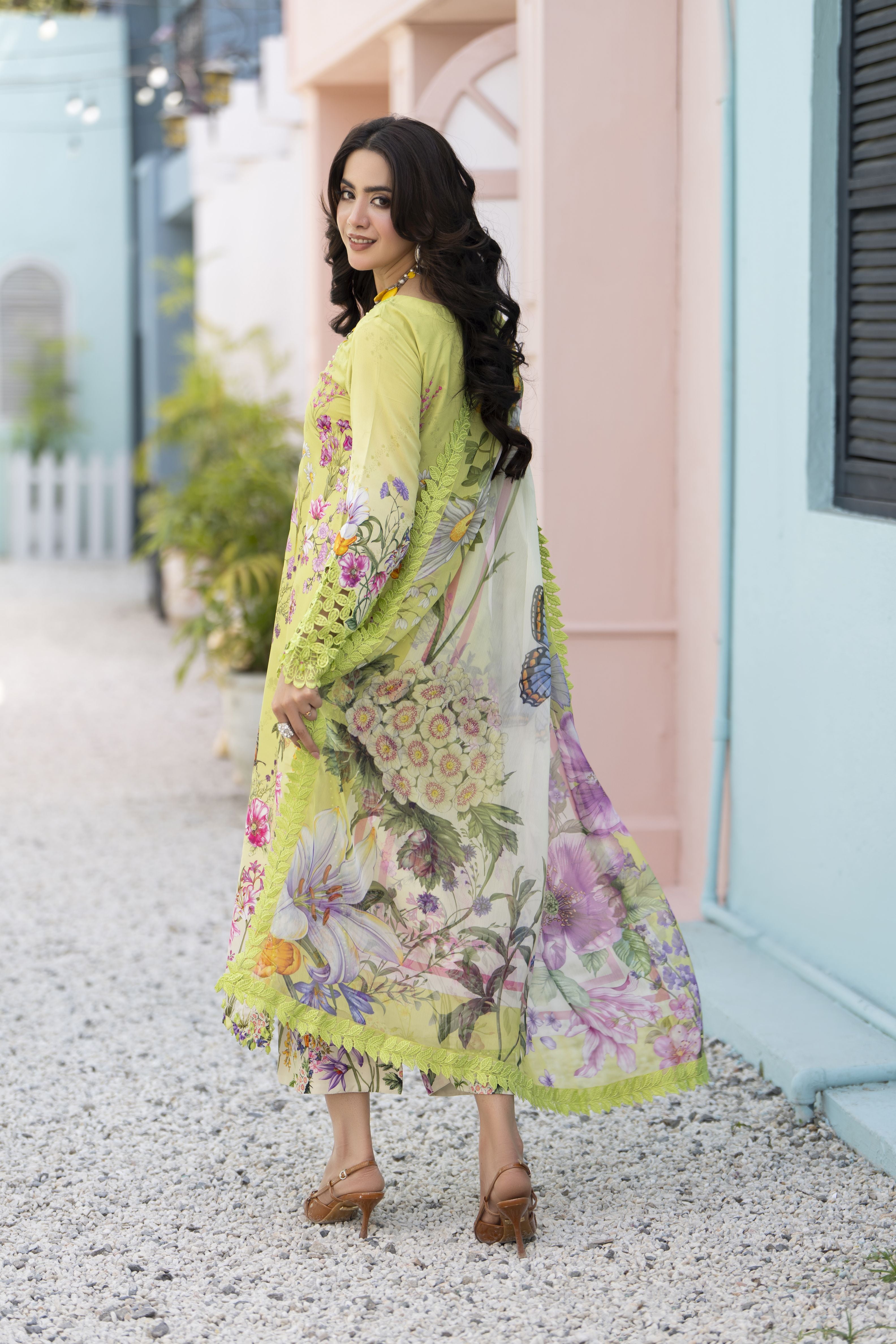 3pc Printed & Embroidered Summer Lawn Suit with Chiffon Dupatta RES4