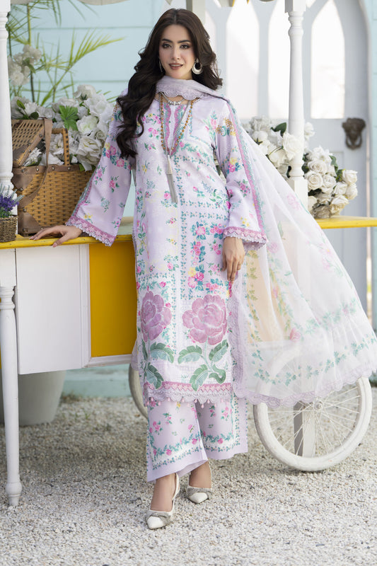 3pc Printed & Embroidered Lawn Suit with Chiffon Dupatta RES1