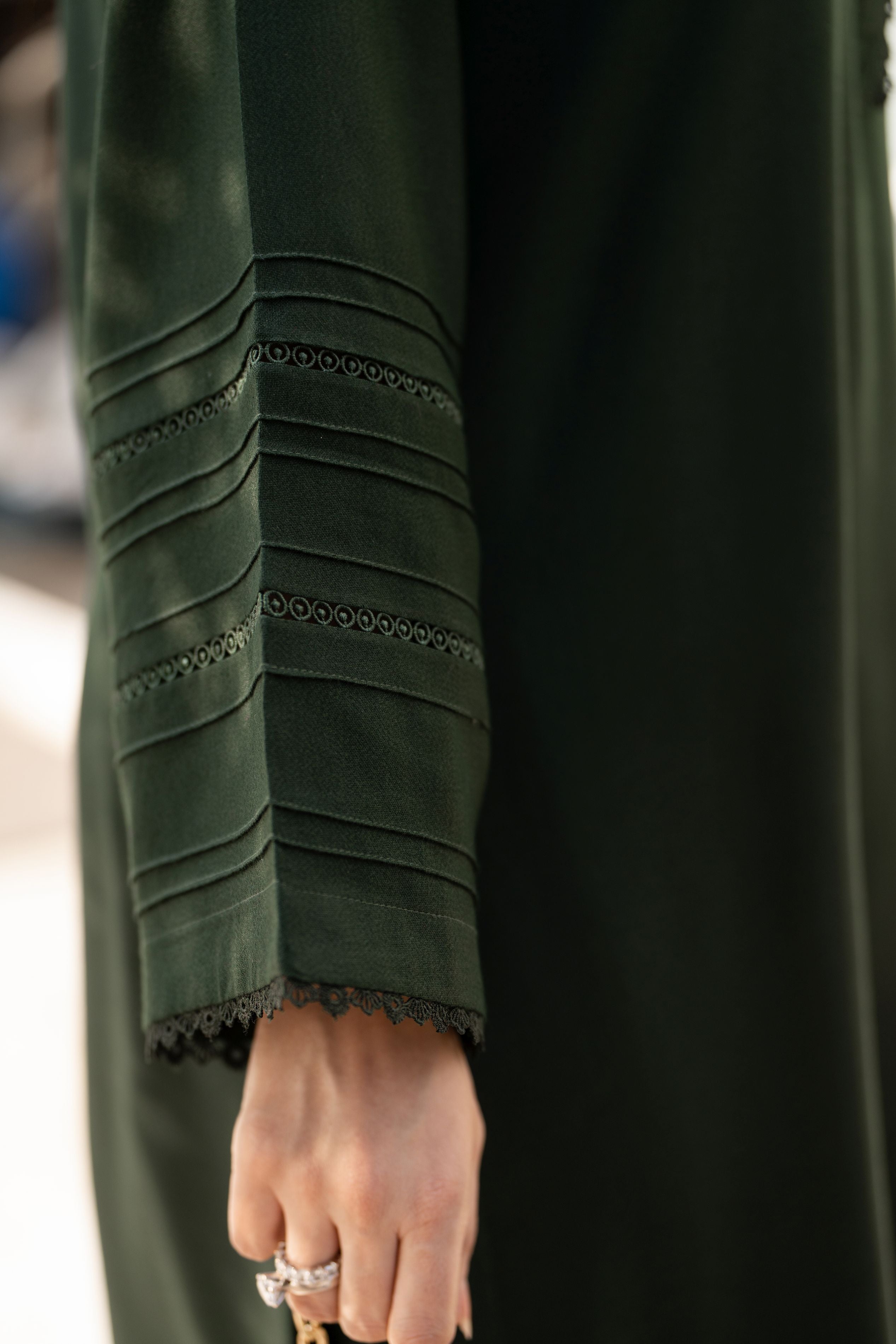 Deep Green Dhanak Long Dress with Multani Winter Shawl by Gul Warun GSR3