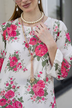 Sakeena Sheen Ivory Red Rose Printed Poly Raw Silk 2pc Kaftan – SHH7