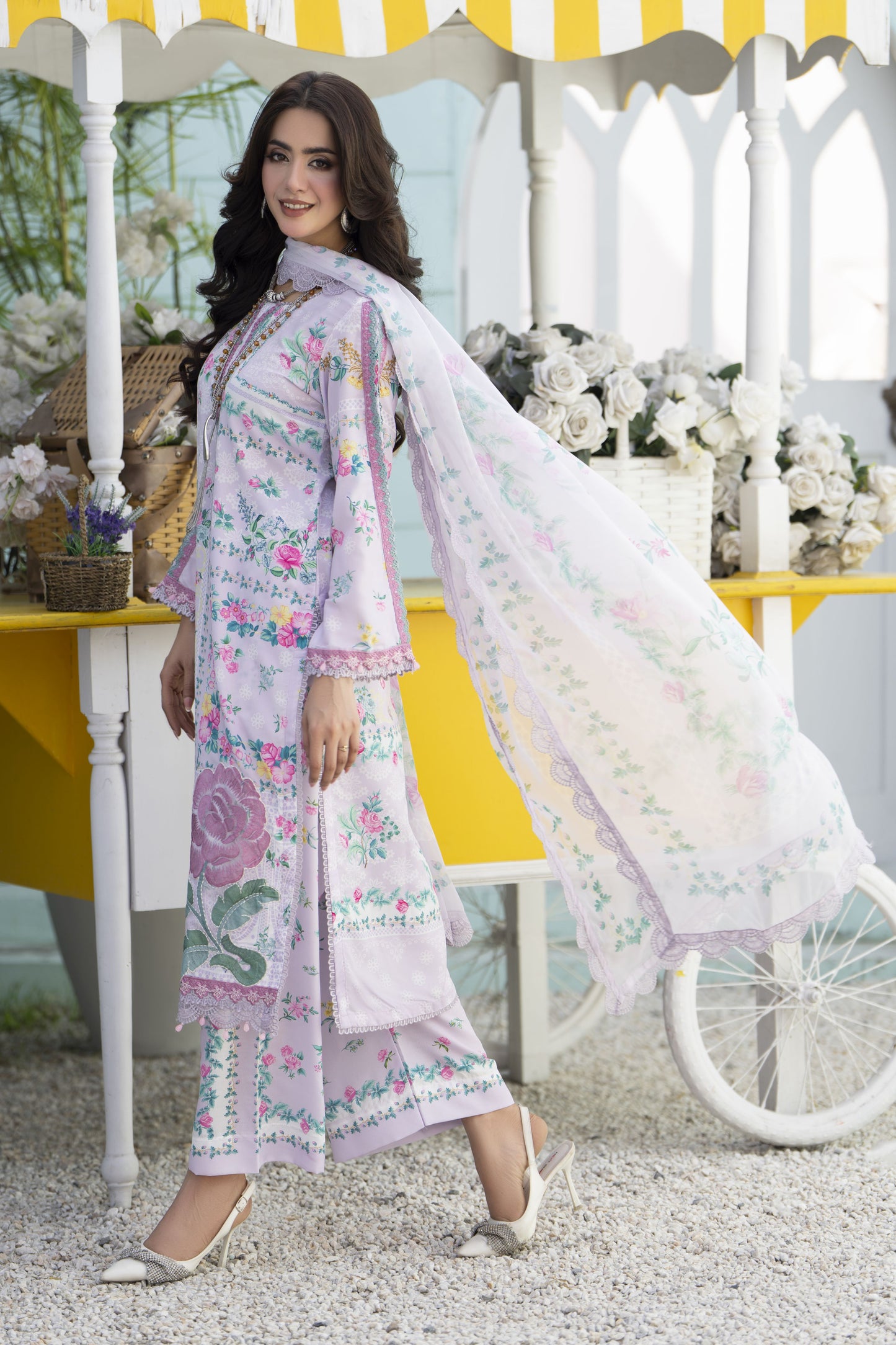 3pc Printed & Embroidered Lawn Suit with Chiffon Dupatta RES1