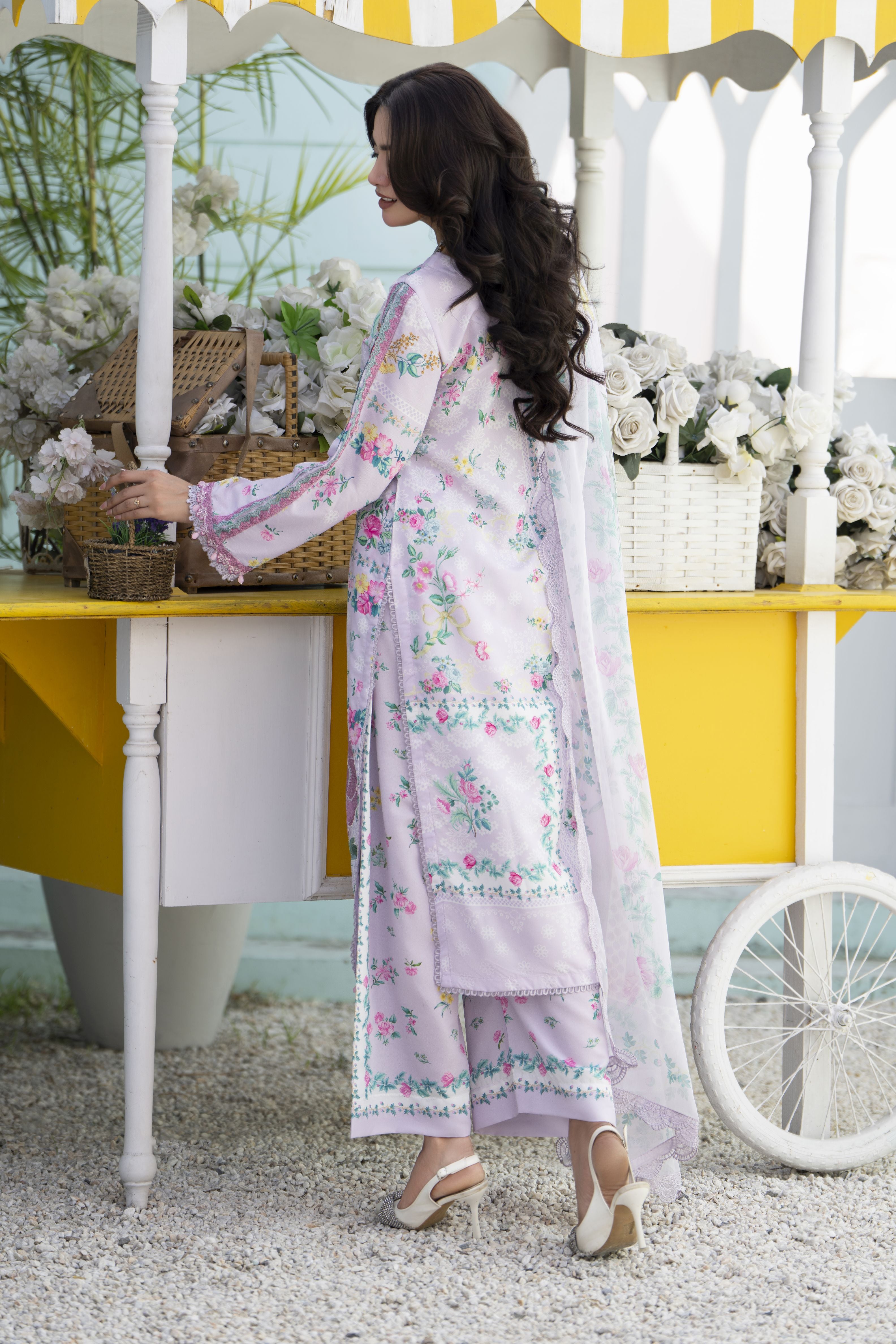 3pc Printed & Embroidered Lawn Suit with Chiffon Dupatta RES1