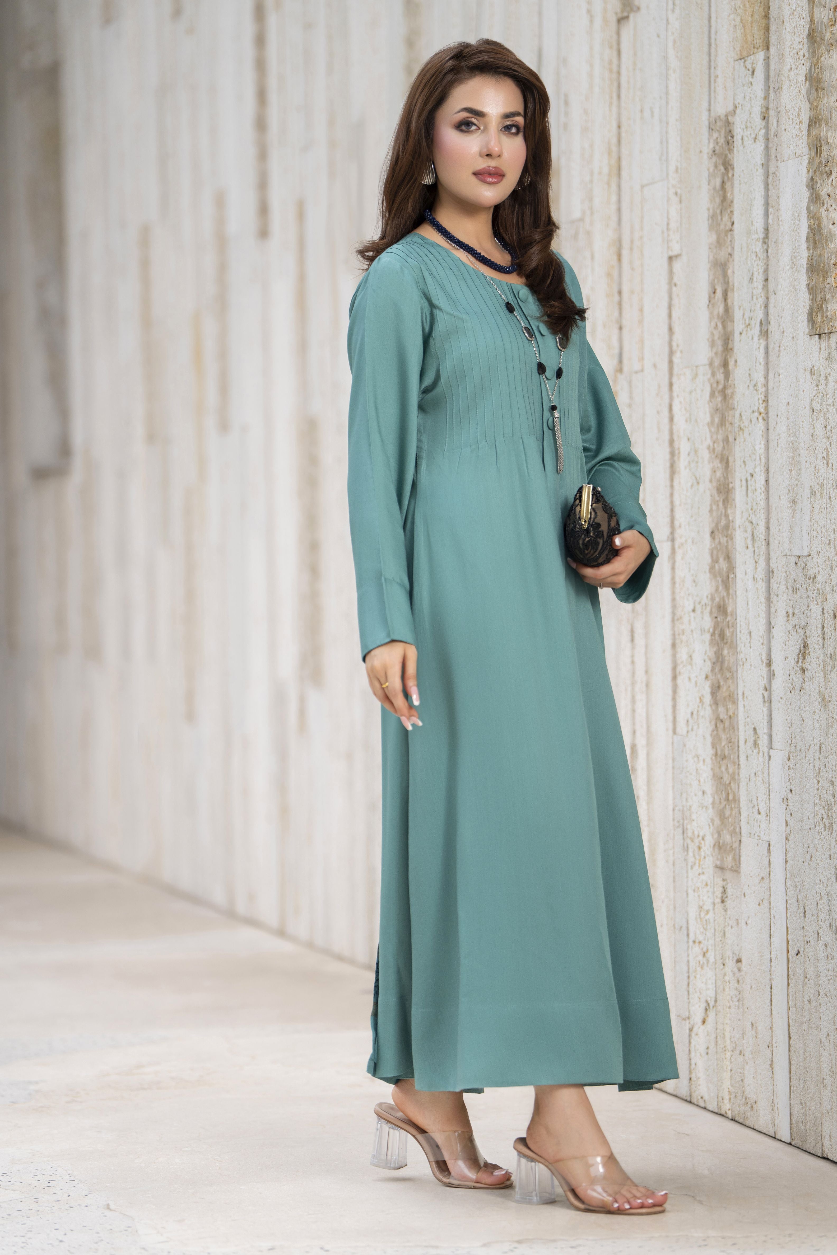 Aleezay 3pc Sage Green Viscose Suit with Floral Jacquard Dupatta – JAL6