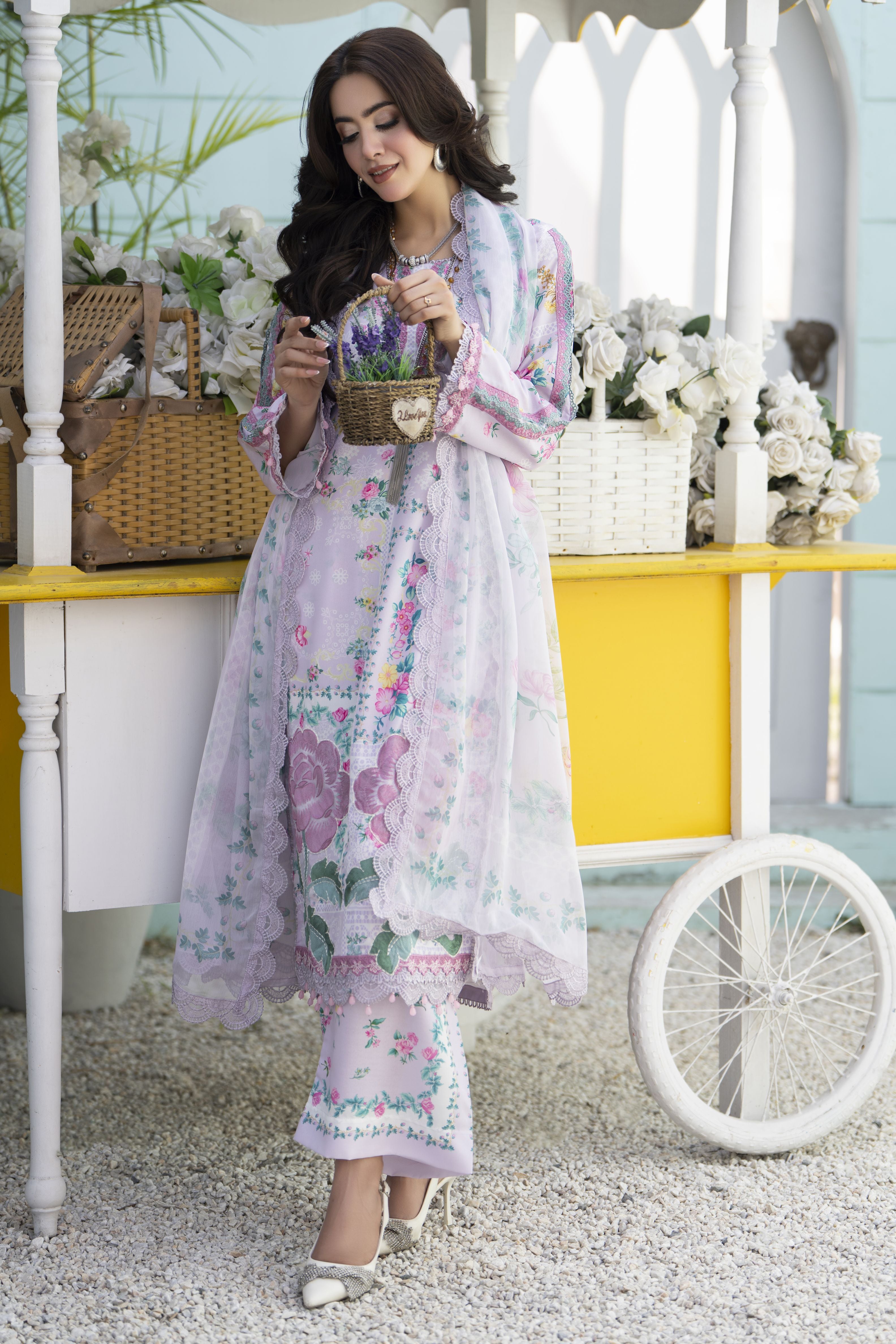 3pc Printed & Embroidered Lawn Suit with Chiffon Dupatta RES1
