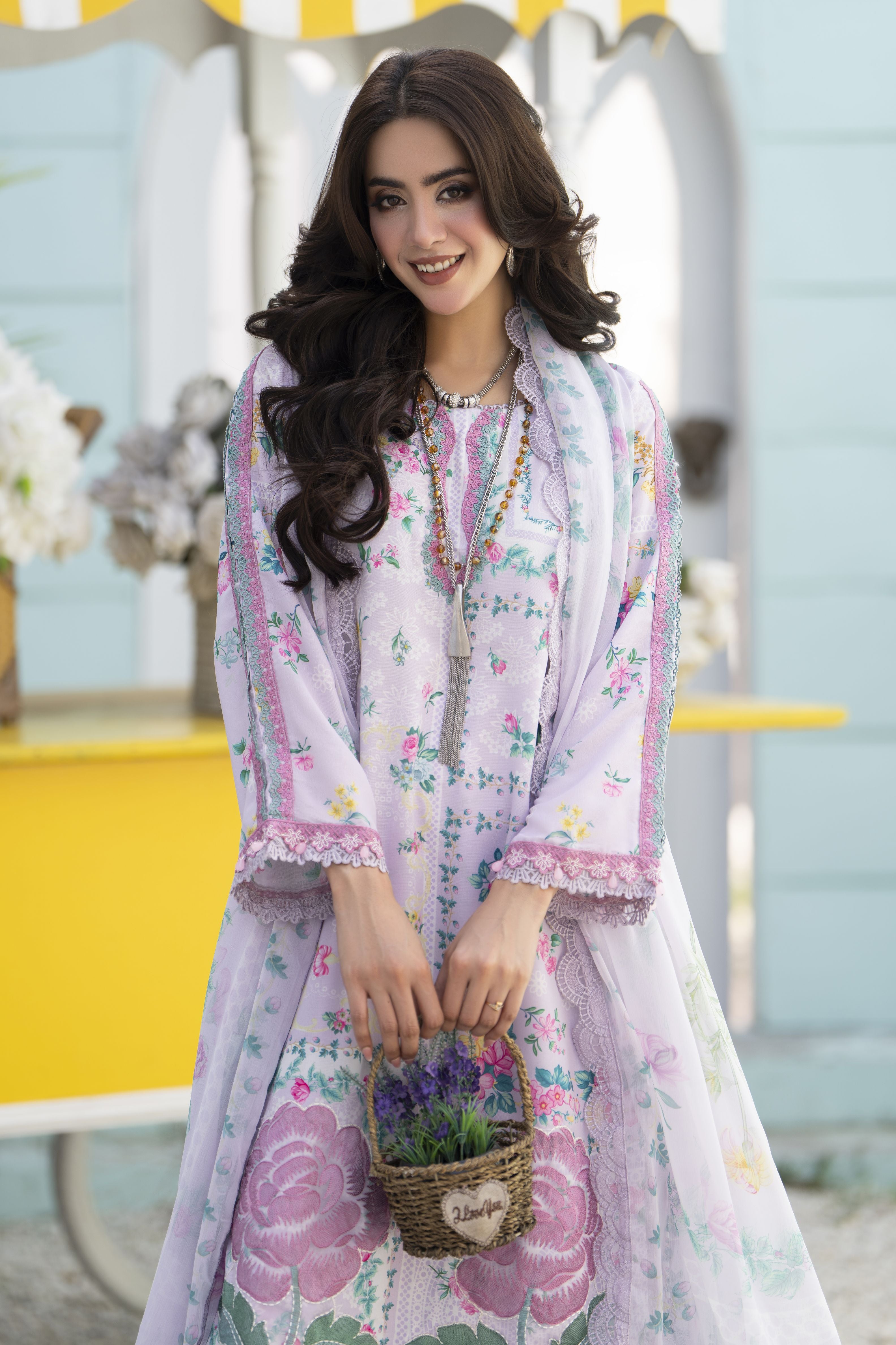 3pc Printed & Embroidered Lawn Suit with Chiffon Dupatta RES1