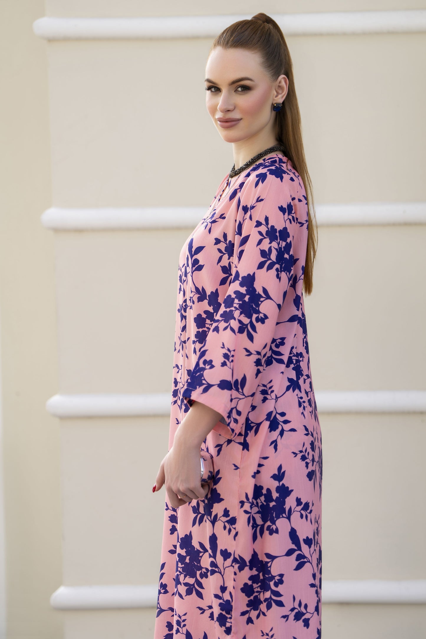 Sakeena Sheen Pink Floral Printed Poly Raw Silk 2pc Kaftan – SHH1