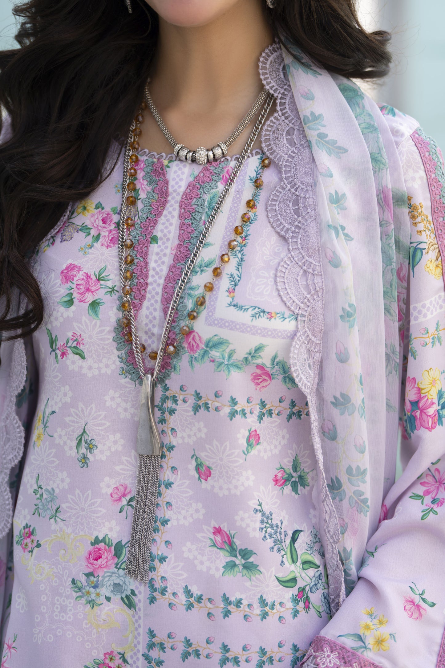 3pc Printed & Embroidered Lawn Suit with Chiffon Dupatta RES1