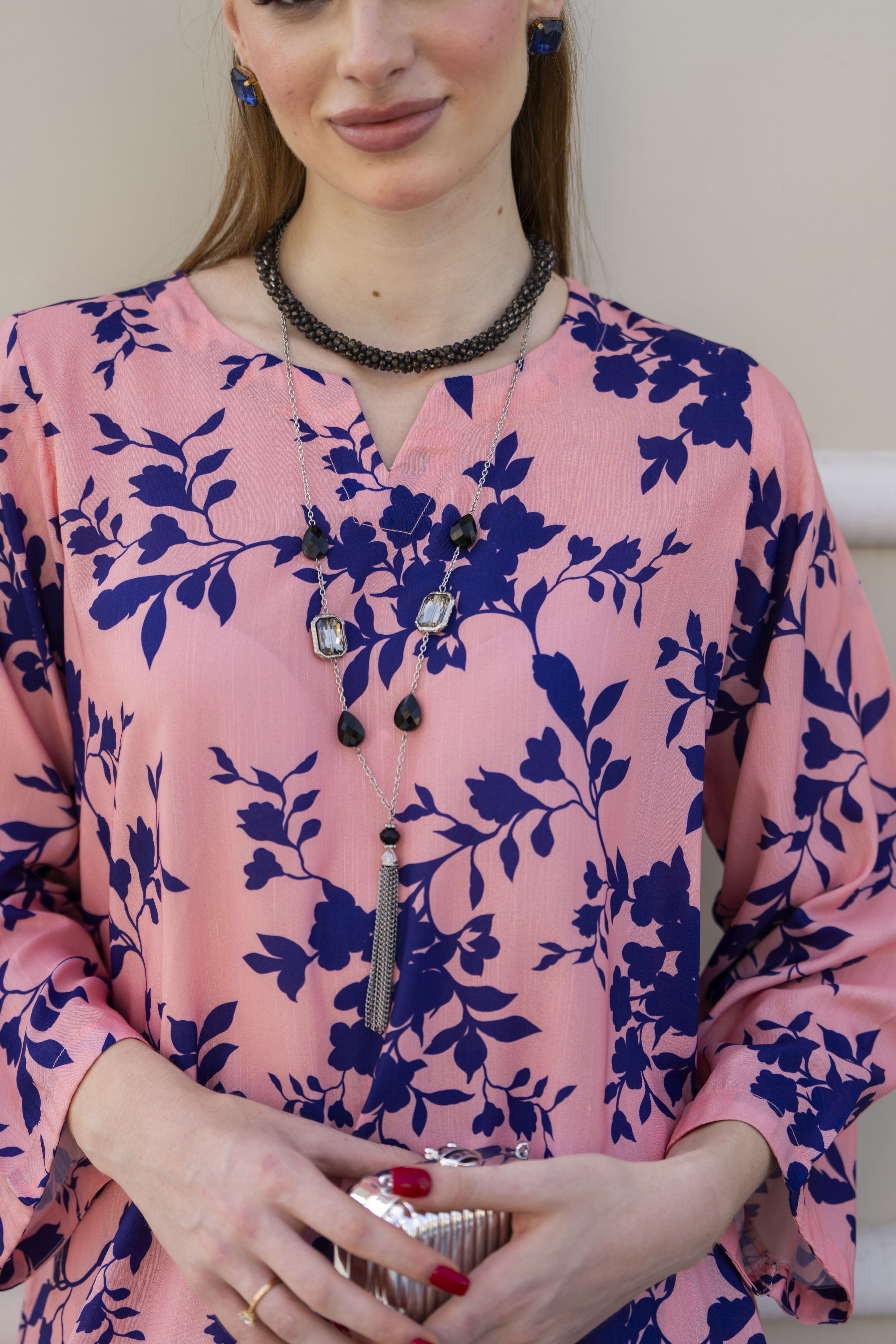 Sakeena Sheen Pink Floral Printed Poly Raw Silk 2pc Kaftan – SHH1