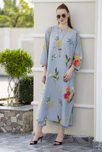 Sakeena Sheen Grey Multicolour Floral Printed Poly Raw Silk 2pc Kaftan – SHH8