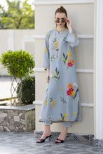 Sakeena Sheen Grey Multicolour Floral Printed Poly Raw Silk 2pc Kaftan – SHH8